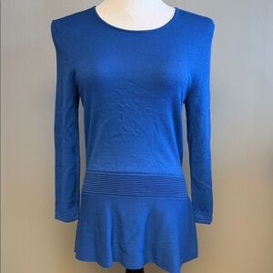 Talbots Knit Top Blue Peplum Long Sleeve Stretch Lightweight S